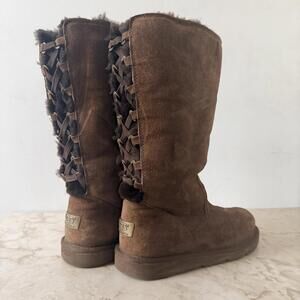 UGG Roseberry Lace Brown Suede Mid-Calf Boots with Fur Lining